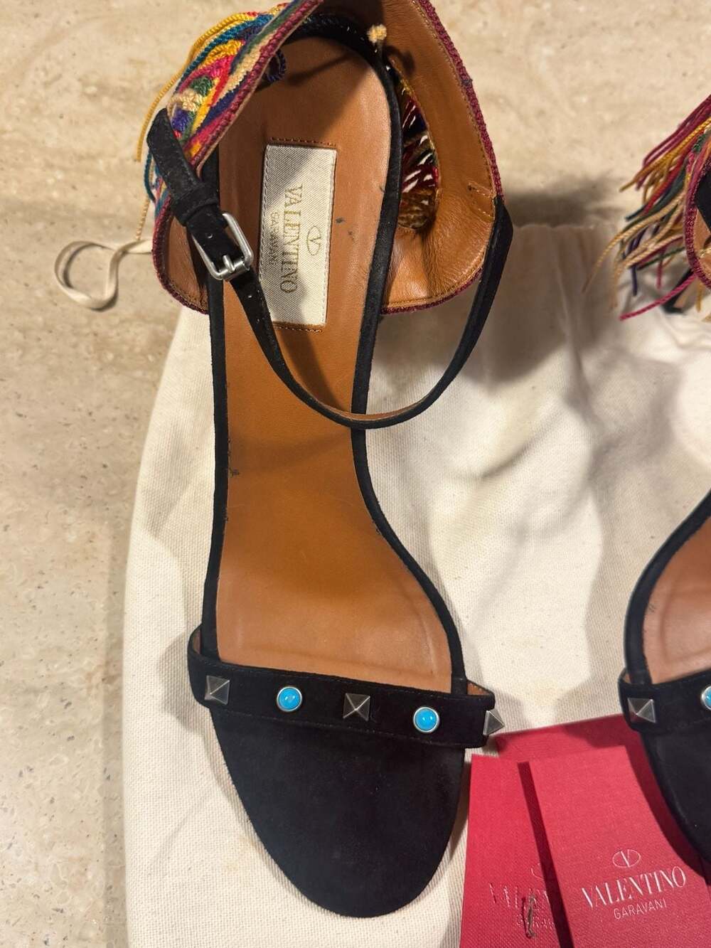 Valentino Garavani Rainbow Fringe Tassel Suede Sandals Heels EU 40.5 US 10 - Picture 8 of 9